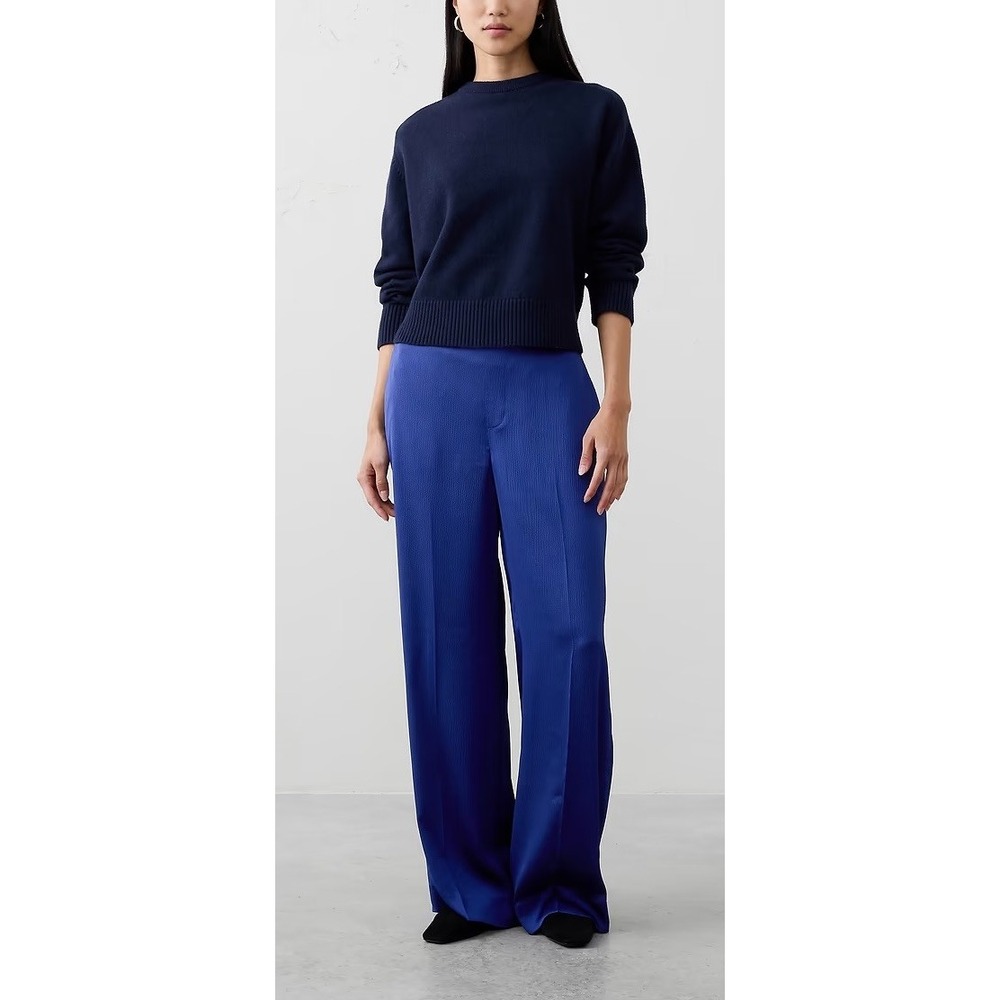 NWT Banana Republic Hayden Silky Wide Leg Pants L Blue Satin Trouser Coquette
